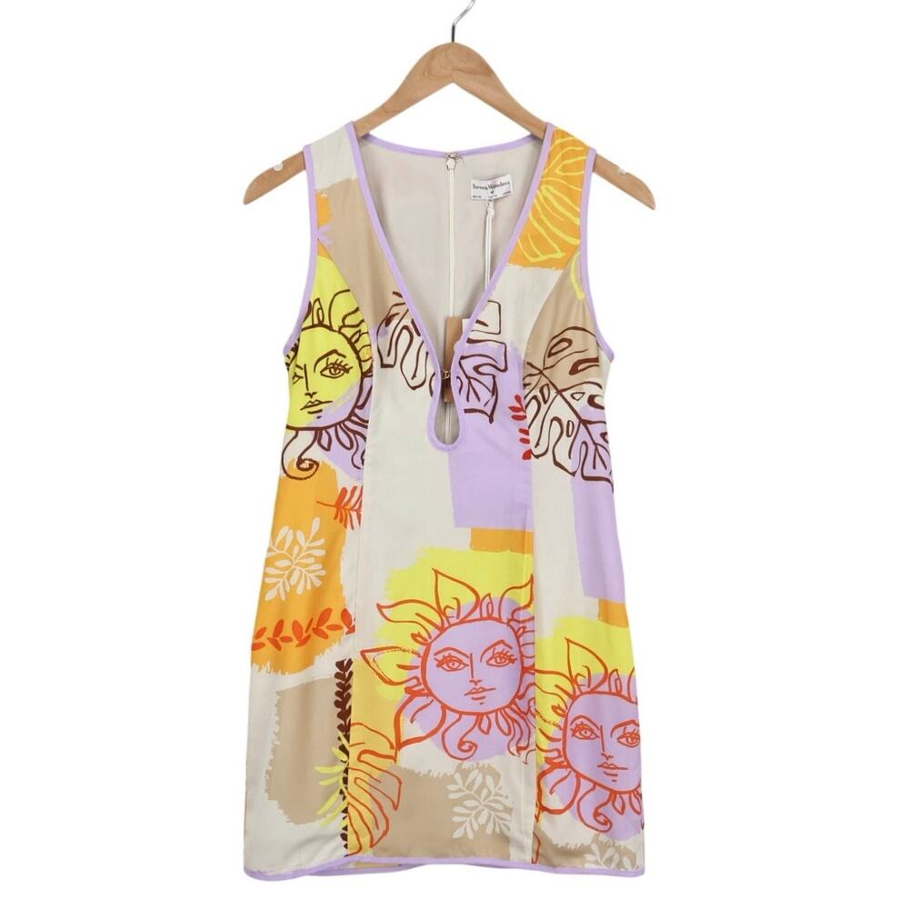 Sleeveless Sun Print Mini Dress - Yellow/Lilac